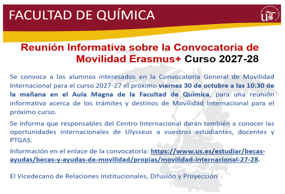 REUNIÓN INFORMATIVA ERASMUS F. QUÍMICA