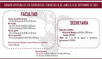 HORARIO APERTURA DE LOS SERVICIOS DEL CENTRO DEL 16 DE JUNIO AL 15 DE SEPTIEMBRE DE 2023